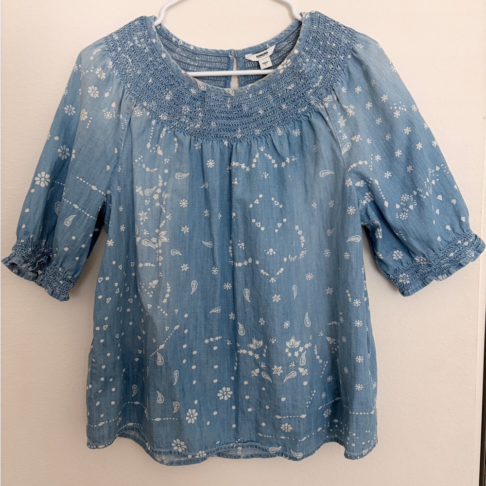 Sonoma Light Blue Floral Smocked Yoke Blouse